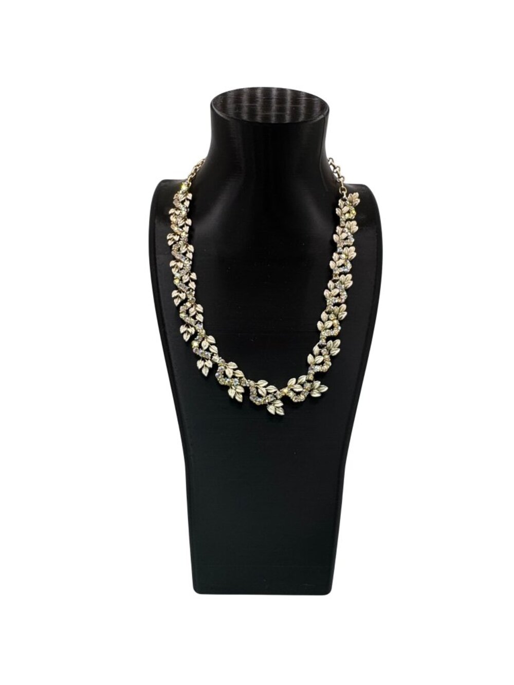 Vintage Coro Gold-Tone Leaf & Rhinestone Necklace 17.5" Elegant Costume Jewelry